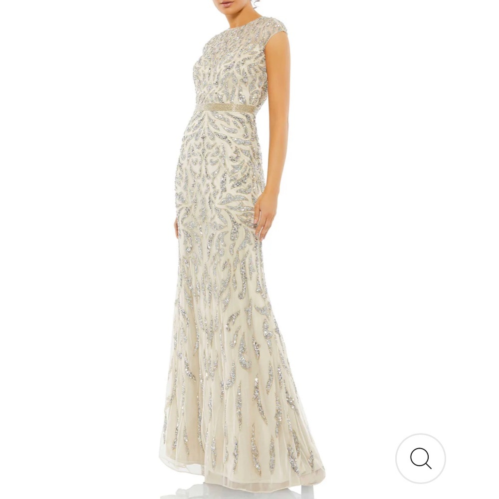 Mac Duggal 5532 Embellished Illusion Cap Sleeve Column Gown Sz 12